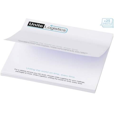 Sticky-Mate® sticky notes. Standaard model bestaat uit 50 vellen zelfklevend 80 g/m2 papier. Full colour print beschikbaar op elk vel. Beschikbaar in 3 formaten (25/50/100 vellen).