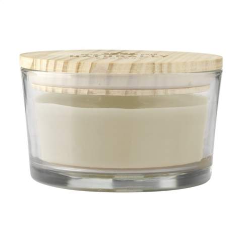 A decorative, luxurious Wooosh scented candle cast in a solid, polished, clear glass jar. This scented candle has a natural wooden wick that crackles, replicating the soothing sound of an open fire. The glass jar is supplied with a pinewood lid that can also be used as a coaster for the candle. The candle is made from 5% eco-friendly soy wax and 95% paraffin wax. As soon as you light the candle, your room will fill with the mysterious scent of Fine Oudh, producing a sweet, smoky and woody aroma. Oudh is a fascinating and precious type of wood. In Arabic and Japanese culture, Oudh has a special spiritual status in many rituals. This scent is associated with seduction but also with comfort and protection. This elegant scented candle has approximately 35 burning hours and will make an attractive and decorative addition to any home. Each item is supplied in a luxurious Wooosh gift box.