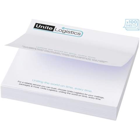 Sticky-Mate® sticky notes. Standaard model bestaat uit 50 vellen zelfklevend 80 g/m2 papier. Full colour print beschikbaar op elk vel. Beschikbaar in 3 formaten (25/50/100 vellen).