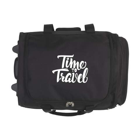 Practical, 18” trolley/weekend bag approved as hand luggage, made from 600D polyester. With telescopic handle, 2 wheels, carrying straps and a handle. This allows one to transport the bag in different ways. The bag has a large main compartment, 2 zipper pockets and a mesh pocket with a zipper on the inside. Capacity approx. 35 litres.