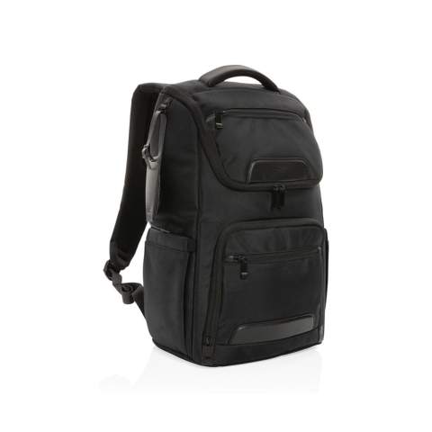 Make the daily commute a little bit easier and a lot more stylish with this laptop backpack. The bag is made from durable 1680D recycled polyester fabric with rich PU details and features a well designed shape with multiple pockets for storage and organisation. In addition to the roomy main compartment, this backpack features a padded 15.6" laptop pocket and an additonal zipper pocket to hold your other daily essentials. Other features of this backpack include a USB output, RFID pockets, pen loops, a detachable luggage tag and a side water bottle pocket. Exterior: 100% 1680D polyester / Lining: 150D recycled  polyester. With AWARE™ tracer that validates the genuine use of recycled materials. Each bag has reused 49.92 0.5L PET bottles. 2% of proceeds of each product sold containing AWARE™  will be donated to Water.org.<br /><br />FitsLaptopTabletSizeInches: 15.6<br />PVC free: true