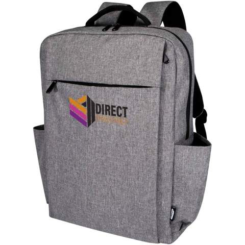 De Libra rugzak is gemaakt van GRS gecertificeerd gerecycled polyester en heeft een 15" laptopvak met een extra gevoerd tabletvak en opbergvakken aan de binnenkant. Er zijn ook meerdere zakken aan de buitenkant, gewatteerde en verstelbare schouderbanden en een trolleyband aan de achterkant. Geschikt voor een gewicht tot 10 kg.