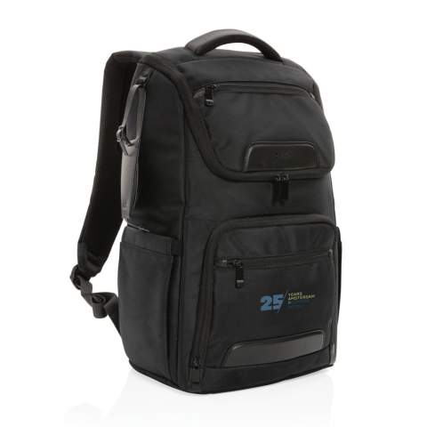 Make the daily commute a little bit easier and a lot more stylish with this laptop backpack. The bag is made from durable 1680D recycled polyester fabric with rich PU details and features a well designed shape with multiple pockets for storage and organisation. In addition to the roomy main compartment, this backpack features a padded 15.6" laptop pocket and an additonal zipper pocket to hold your other daily essentials. Other features of this backpack include a USB output, RFID pockets, pen loops, a detachable luggage tag and a side water bottle pocket. Exterior: 100% 1680D polyester / Lining: 150D recycled  polyester. With AWARE™ tracer that validates the genuine use of recycled materials. Each bag has reused 49.92 0.5L PET bottles. 2% of proceeds of each product sold containing AWARE™  will be donated to Water.org.<br /><br />FitsLaptopTabletSizeInches: 15.6<br />PVC free: true