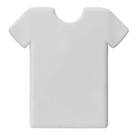 Pfefferminzspender in T-Shirt Form. Die Öffnung befindet sich am unteren Rand des T-Shirts. Ca. 7g zuckerfreies Pfefferminz. Der Artikel kann vollfarbig digital bedruckt werden. Produktspezifikationen auf der Rückseite des Spenders. 