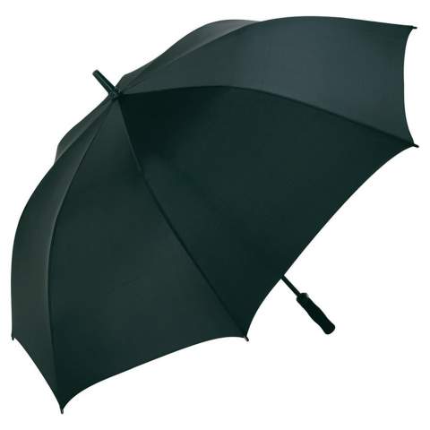 Highly durable automatic golf umbrella with large diameter for two people Convenient automatic function for quick opening, high-quality windproof system for maximum frame flexibility in stormy conditions, sturdy fibreglass shaft, flexible fibreglass ribs, straight soft handle with flat push button, large, accommodating diameter