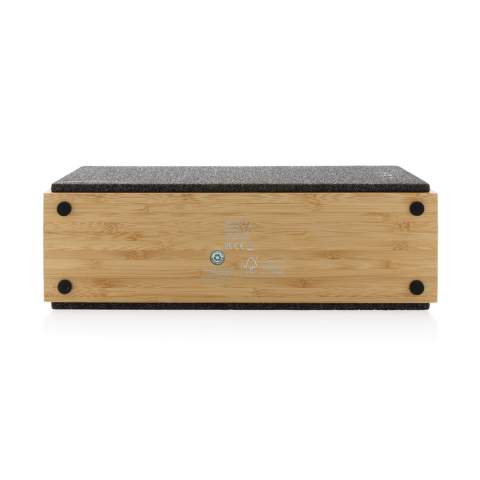 Luxe en krachtige 20W speaker met helder geluid en sterke bas. De buitenmantel is gemaakt van FSC 100% gecertificeerde bamboe. De kunststof onderdelen zijn gemaakt met RCS (Recycled Claim Standard) gecertificeerd gerecycled ABS. Totaal gerecycled materiaal: 17 % op basis van het totale gewicht van het artikel. RCS-certificering zorgt voor een volledig gecertificeerde toeleveringsketen van de gerecyclede materialen. De luidspreker wordt geleverd met BT 5.1 voor eenvoudige en soepele bediening tot 10 meter en een laag stroomverbruik. De 4000 mAh-batterij maakt een speeltijd tot 6 uur mogelijk en kan in 3 uur volledig worden opgeladen. Met geïntegreerde microfoon om (video)oproepen te beantwoorden. Verpakt als FSC mix kraft box. Inclusief RCS gecertificeerde gerecyclede TPE laadkabel.<br /><br />HasBluetooth: True<br />NumberOfSpeakers: 1<br />SpeakerOutputW: 20.00<br />PVC free: true