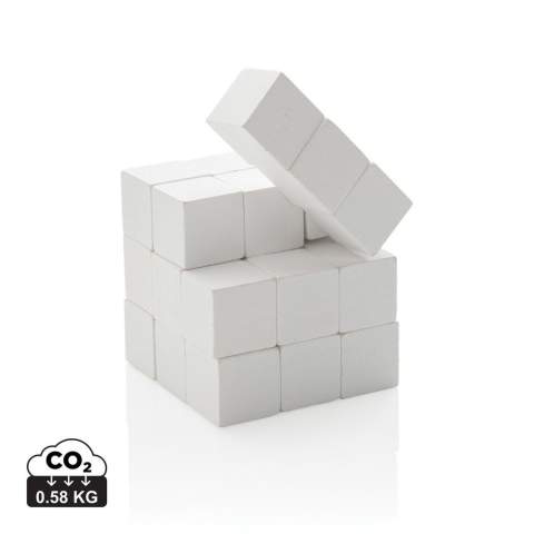 Challenge yourself with this wooden brain game! This beautiful and intriguing puzzle is made of interlocking wooden pieces that form a cube. Releasing the cube is easy, but putting it back together is a different story! The puzzle a joy to play with and ensures some brain teasing fun. The brain teaser comes in a canvas pouch for easy storage. Made with FSC®certified wood. Comes in FSC®certified  kraft gift packaging.