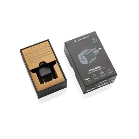 Voici le meilleur chargeur USB que vous puissiez trouver. Monterey est un chargeur PD GaN de 20 W avec une prise UE, doté d'un port de type C ultrarapide et d'un port USB A supplémentaire pour une polyvalence optimale. GAN est une nouvelle technologie de charge qui permet une taille beaucoup plus petite pour les adaptateurs puissants, moins de chaleur, donc plus sûr et une efficacité énergétique plus élevée, donc moins d'énergie perdue dans le processus de charge.  Monterey est fabriqué en PC recyclé ignifugé certifié RCS (Recycled Claim Standard). Contenu recyclé total : 38 % sur la base du poids total de l'article. Les articles Urban Vitamin sont fabriqués sans PVC et emballés dans des emballages à teneur réduite en plastique.<br /><br />PVC free: true