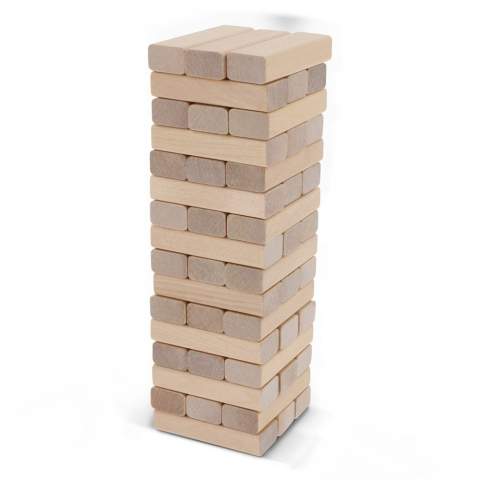 Mit diesem Turmspiel können Sie sich oder anderen stundenlangen Spielspaß gönnen. Dieses Spielset mit 48 Holzklötzchen ist verpackt in einem Baumwollbeutel.