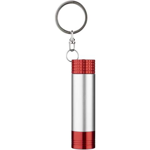 Single white LED light with push button power control at the back. Ideal to engrave, as your logo will pop up when pulling out the barrel. Metal split key ring. Batteries included.