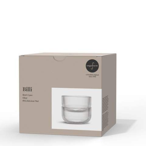 Billi bowl has a unique design where the characteristic stripe reveals it’s from Sagaform. The soft shape is stackable, and the size is perfect for snacks, dessert or breakfast cereals. The bowl is practical and thought through so it can be used for many purposes. Made of recycled PET (rPET). Delivered in 2-pack. Studio Sagaform. Designed in Sweden by Studio Sagaform. The Billi range is suitable for temperatures up to 50°C. Hand wash only. Size ø12,5x6,5 cm, 70 cl.