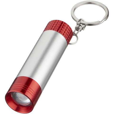 Single white LED light with push button power control at the back. Ideal to engrave, as your logo will pop up when pulling out the barrel. Metal split key ring. Batteries included.