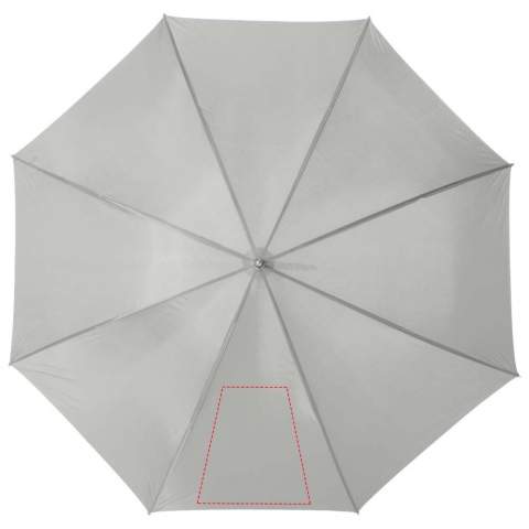 30" umbrella with metal frame, metal ribs and wooden handle.