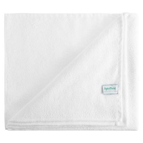 This Sophie Muval doubleface towel with a size of 180 x 100 cm is made of 50% cotton and 50% polyester.
