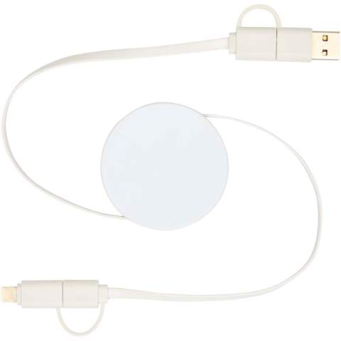 Le câble rétractable 5-en-1 de synchronisation des données et de charge rapide 40 W Citala est fabriqué à partir de plastique recyclé. Ce câble est doté de connecteurs d’entrée USB-A et Type-C combinés à un connecteur de sortie 2-en-1 Type-C et combi Lightning/Micro USB. L’USB-C vers l’USB-C fournit une puissance de sortie maximale de 40 W et l’USB-A vers l’USB-C une puissance maximale de 18 W. Toutes les autres options de connexion offrent une puissance maximale de 15 W. Compatible avec CarPlay et Android Auto. Que vous soyez à la maison, au bureau ou en déplacement, le câble Citala offre performance et style dans un ensemble compact. Longueur du câble : 90 cm.