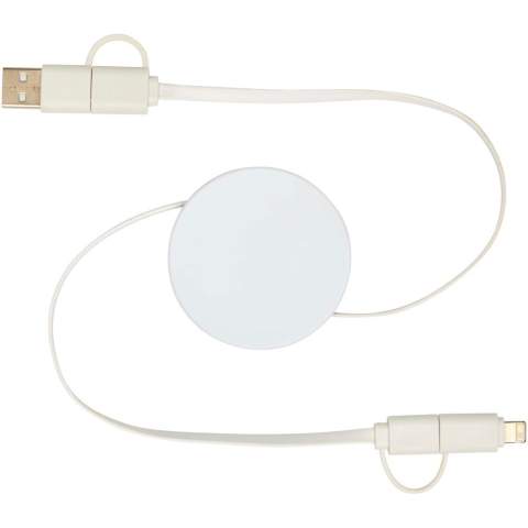 Le câble rétractable 5-en-1 de synchronisation des données et de charge rapide 40 W Citala est fabriqué à partir de plastique recyclé. Ce câble est doté de connecteurs d’entrée USB-A et Type-C combinés à un connecteur de sortie 2-en-1 Type-C et combi Lightning/Micro USB. L’USB-C vers l’USB-C fournit une puissance de sortie maximale de 40 W et l’USB-A vers l’USB-C une puissance maximale de 18 W. Toutes les autres options de connexion offrent une puissance maximale de 15 W. Compatible avec CarPlay et Android Auto. Que vous soyez à la maison, au bureau ou en déplacement, le câble Citala offre performance et style dans un ensemble compact. Longueur du câble : 90 cm.