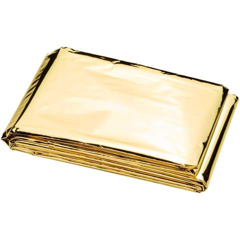 Couverture d'urgence capable de fournir une protection contre la chaleur, le froid et l'humidité. Parfaite pour les voyages en camping, les événements sportifs et les situations d'urgence. Lorsque le côté argenté est contre le corps, elle offre une protection contre le froid. Le côté doré contre le corps vous gardera au frais. La taille de la couverture est de 160 x 210 cm. La couverture est réglementée, testée et certifiée en tant que dispositif médical de classe I conformément à la directive MDD 93/42/CEE du 14 juin 1993 relative aux dispositifs médicaux.