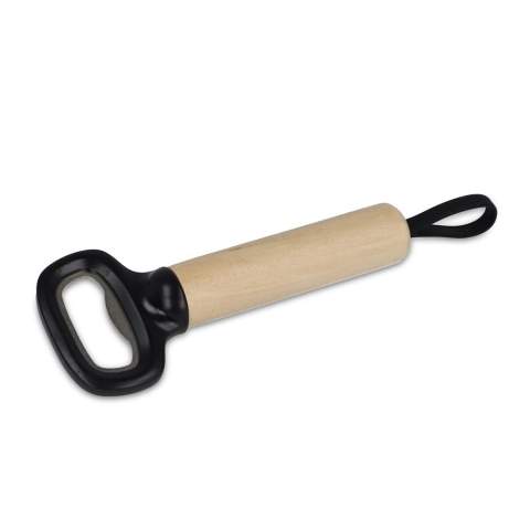Elegant bottle opener made of wood, ABS, and steel. This durable and stylish opener is well-sized, making it easy to use.