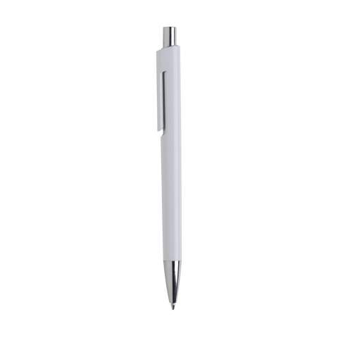 Blue ink ballpoint pen with unique design: the barrel and clip of this pen is designed in one piece. With striking silver accent below the optical 'floating' clip.