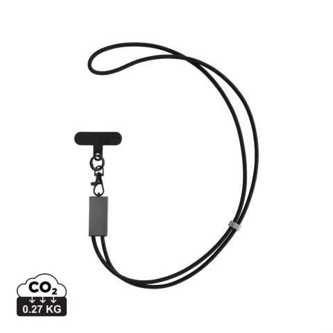 Blijf opgeladen met het Terra Universele Telefoonsnoer. Dit veelzijdige accessoire combineert het gemak van een sleutelkoord met de functionaliteit van een hoogwaardige oplaad- en datakabel. Deze universele kabel is perfect voor iedereen die onderweg is en is gebouwd om zowel USB-C- als iOS-apparaten te ondersteunen, waardoor hij ideaal is voor gebruikers van meerdere apparaten. Type-C-ingang met dubbele Type-C- en iOS-uitgangen, zodat u op verschillende manieren kunt opladen van apparaten. Geniet van een vermogensafgifte tot 60 W (Type-C tot Type-C), zodat u uw apparaat kunt opladen met een maximale stroomsterkte van 20 V/3 A voor sneller opladen. Synchroniseer gegevens en geniet van Android Auto-compatibiliteit. Totaal gerecycled materiaal: 63% op basis van het totale gewicht van het item. RCS-certificering zorgt voor een volledig gecertificeerde toeleveringsketen van de gerecyclede materialen. Verpakt in plasticvrije envelopverpakking. PVC-vrij.<br /><br />PVC free: true