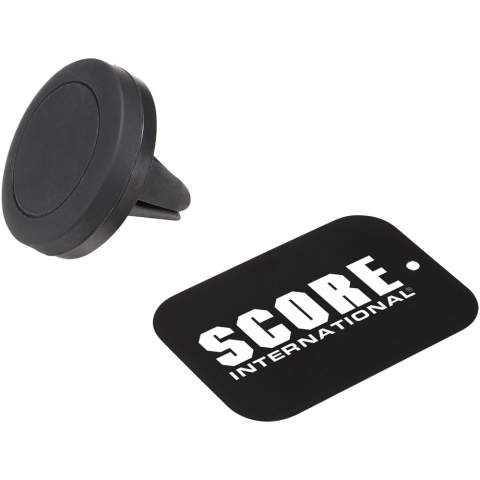 This magnet phone holder is functional for use in your car. It holds your phone securely while driving. The holder consists of 2 parts: a metal plate and a phone holder. The phone holder features 4 built-in magnets and can be easily plugged into the air vent of your car. The metal plate can be attached to the back of your smartphone or your phone cover. The size of the metal plate is 6.5 x 4.5cm. The holder might not be compatible with all types of phone covers/cases.