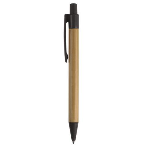 Bamboo material ball pen with clip, pusher and tip make of wheatstraw. With plastic blue writing X20 refill.