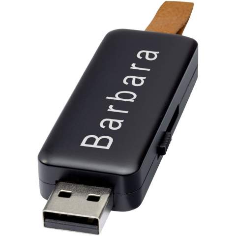 8GB USB flash drive with a striking light-up logo effect. USB 2.0 with a write speed of 3MB/s and a read speed of 10MB/s.
