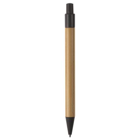 Bamboo material ball pen with clip, pusher and tip make of wheatstraw. With plastic blue writing X20 refill.