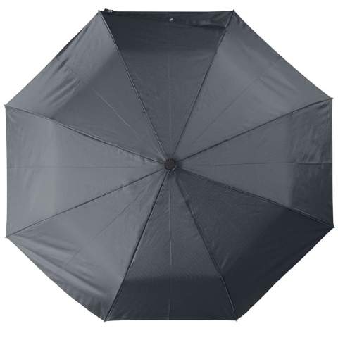 Beau parapluie pliable avec manche et poignée au design ergonomique. Les nervures du cadre sont en fibre de verre pour une durabilité accrue. Le cadre noir contraste agréablement avec le baldaquin coloré.