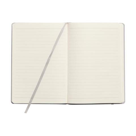 Notebook in A4 format with 96 pages of cream coloured, lined paper (80 g/m²). With a perfect binding, hard cover, elastic fastener and silk ribbon.