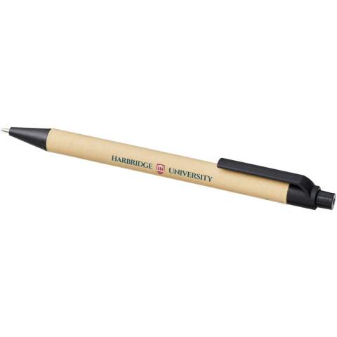 Stylo bille écologique rétractable avec corps en papier biodégradable et finitions en plastique de maïs de différentes couleurs. La couleur du carton recyclé peut varier.