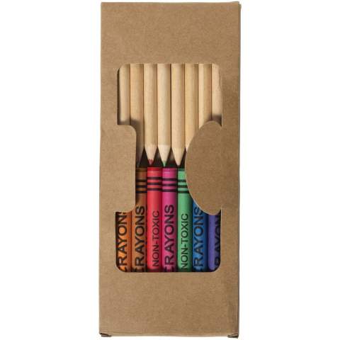 9 coloured wax crayons and 10 coloured pencils in carton box with plastic window. Decoration not available on components.