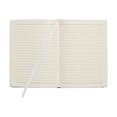 Notebook in A4 format with 96 sheets/196 pages of cream coloured, lined paper (80 g/m²). With a perfect binding, hard cover, elastic fastener and silk ribbon.
