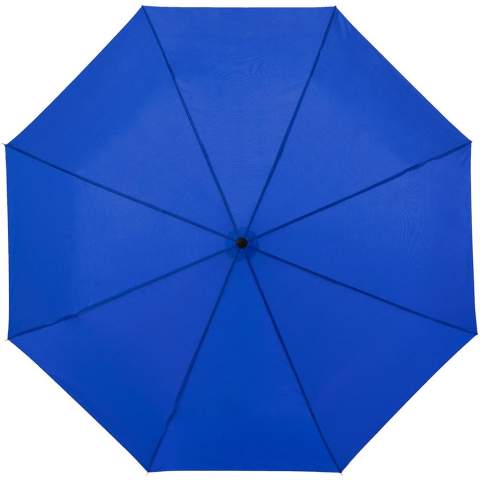 De Ida 21,5" opvouwbare paraplu is klein en compact maar biedt een uitstekende bescherming tegen de regen. Door het handmatige schuifsysteem is de paraplu gemakkelijk te openen en te sluiten. Verder heeft de paraplu een sterk metalen frame, metalen baleinen en een kunststof handvat voor een goede grip. Dankzij zijn formaat past hij opgevouwen perfect in een (hand)tas. De Ida paraplu is gemaakt van duurzaam polyester, is geschikt voor meerdere bedrukkingsopties en wordt geleverd met een etui om hem gemakkelijk op te bergen. 