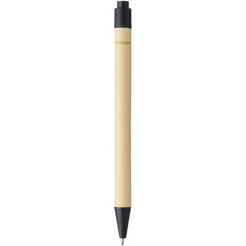 Stylo bille écologique rétractable avec corps en papier biodégradable et finitions en plastique de maïs de différentes couleurs. La couleur du carton recyclé peut varier.