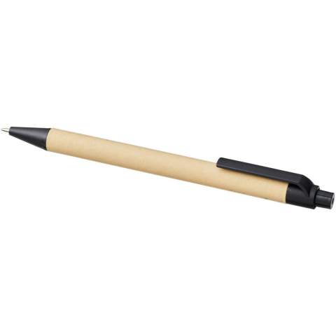 Stylo bille écologique rétractable avec corps en papier biodégradable et finitions en plastique de maïs de différentes couleurs. La couleur du carton recyclé peut varier.