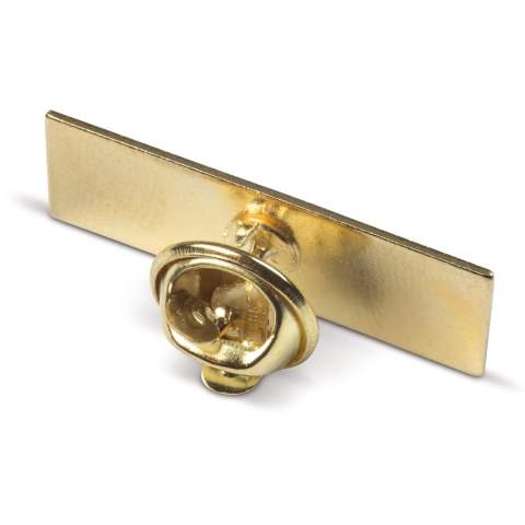 A rectangle pin with doming. Butterfly closure.