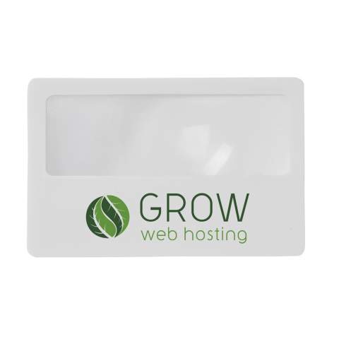 Handy reading glass in credit card format. Magnifies up to 3 times.