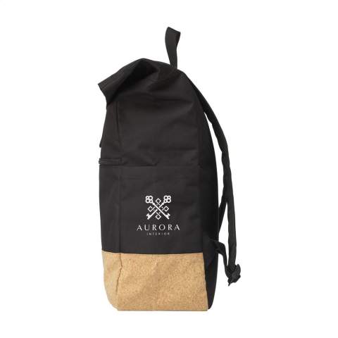 WoW! Practical urban 'roll-top' backpack made from RPET polyester combined with a high-quality cork. This backpack has a large main compartment with a separate section suitable for a laptop up to 15.6 inches in size. In addition, there are two pockets on both sides and a large zipper pocket on the front. Also included is a carrying strap, roll closure and handy click system at the top. The perfect bag for everyday use. Capacity approx. 25 litres.