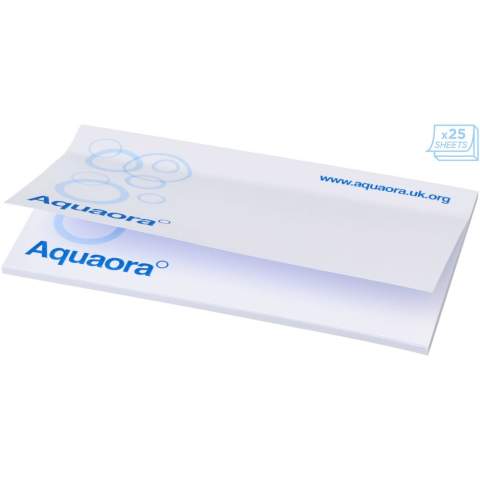 Mémo-autocollants Sticky-Mate® comprenant des feuilles auto-collantes de papier vierge de 80 g/m² en différentes couleurs. Marquage en couleurs pleines possible sur chaque feuille. Trois tailles possibles (25/50/100 feuilles).