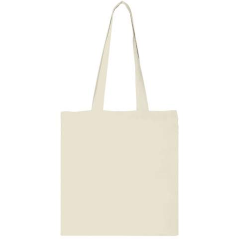 The Carolina tote bag is a practical and budget friendly bag for events, conferences, or exhibitions. This lightweight tote bag is perfect for carrying around lightweight items as brochures, flyers, or giveaways. The 30 cm long shoulder straps makes it easy to carry this bag around. Made in India with 100 g/m² OEKO-Tex certified cotton. Resistance up to 5 kg weight.
