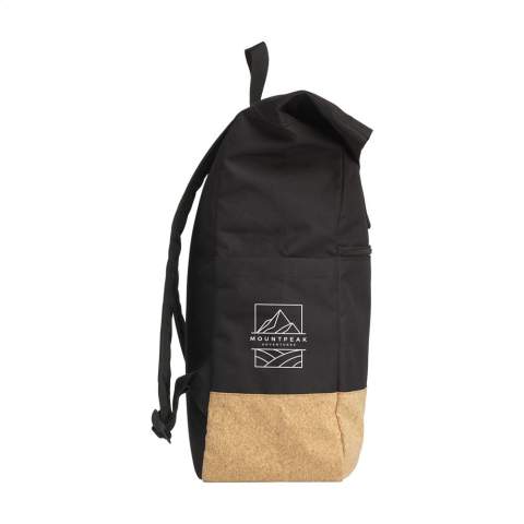 WoW! Practical urban 'roll-top' backpack made from RPET polyester combined with a high-quality cork. This backpack has a large main compartment with a separate section suitable for a laptop up to 15.6 inches in size. In addition, there are two pockets on both sides and a large zipper pocket on the front. Also included is a carrying strap, roll closure and handy click system at the top. The perfect bag for everyday use. Capacity approx. 25 litres.