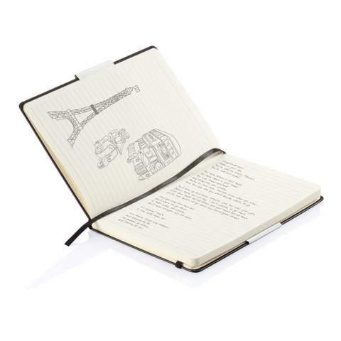 Notitieboek met 160 pagina’s 80 grams gelinieerd papier, een pagina indicator en een elastische band.<br /><br />NotebookFormat: A5<br />NumberOfPages: 160<br />PaperRulingLayout: Gelinieerde pagina's
