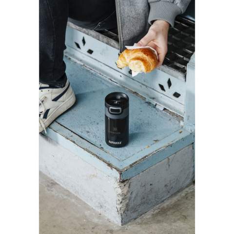 The ideal thermo bottle for when you’re on the go made by Kambukka® • excellent quality • beautiful design • handy and small size • vacuum insulated 18/8 stainless steel • keeps drinks hot for up to 5 hours and cold for up to 11 hours • 3-in-1 lid with 2 drinking positions: push to take a quick sip, or open it completely to drink just as comfortably as from a mug, without spilling • easy to clean thanks to Snapclean®: just pinch and pull to remove the inner mechanism • universal lid: also fits on other Kambukka® drinking bottles • the lid is dishwasher-safe - wash the cup by hand • non-slip base • 100% leakproof • capacity 300 ml.  STOCK AVAILABILITY: Up to 1000 pcs accessible within 10 working days plus standard lead-time. Subject to availability.
