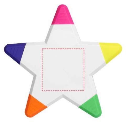 Five brightly coloured highlighters in a star shape.