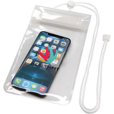 Waterdicht extra groot (XL) telefoonhoesje met IPX7-certificering, waardoor het apparaat beschermd blijft tegen waterschade. De meegeleverde lanyard kan gemakkelijk om de nek worden gedragen, waardoor het perfect is voor stranddagen, wandelingen of wateractiviteiten.