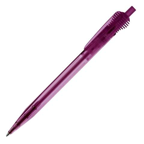Schlanker Toppoint Kugelschreiber mit rundem Clipteil. Made in Germany. Ausgestattet mit einer X20-Mine, blauschreibend. Schreibleistung 2,5km. Transparent. 