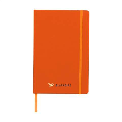 Notebook in A5 format with approx. 96 sheets/192 pages pages of cream coloured, lined FSC Mix certified paper (80 g/m²). With a bound spine, hard cover, pocket, elastic fastener and silk ribbon.