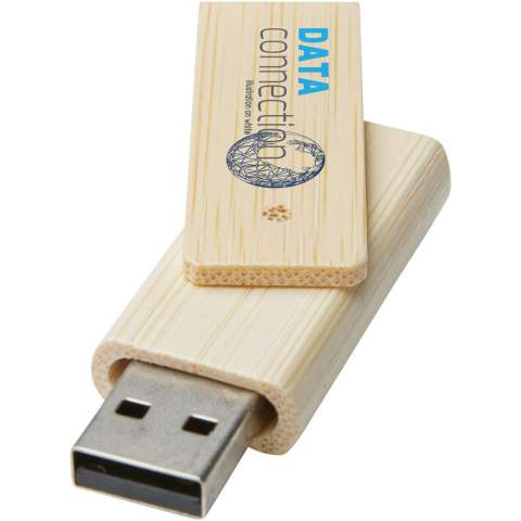 Rotate 8GB bamboo USB flash drive that allows you to transfer data to a compatible PC or MacBook. The housing is made of pure bamboo. USB version is 2.0 with a write speed of 3MB/s and read a speed of 10MB/s.