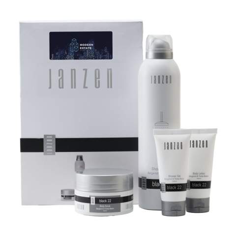 Eine Geschenkpackung mit 4 Körperpflegeprodukten für intensive Hautpflege, mit dem Duft Black 22 von der Marke Janzen. Inhalt: • Shower Foam - 200 ml • Body Scrub - 125 gr • Body Lotion - 40 ml • Shower Gel - 40 ml. Mit diesen eleganten Pflegeprodukten starten Sie voller Frische und Selbstvertrauen in den Tag. Ein frisch-warmer Duft, der eine perfekte Balance zwischen Leichtigkeit und Intensität. Black 22 ist ein reichhaltiges Bukett aus Bergamotte und scharfen Gewürzen, tropischer Baumrinde und süßer Tonkabohne, die auch als „verbotene Frucht“ bekannt ist. Die eleganten Artikel sind in einem hochwertigen Geschenkkarton verpackt. Pro Set in einer Verpackung.